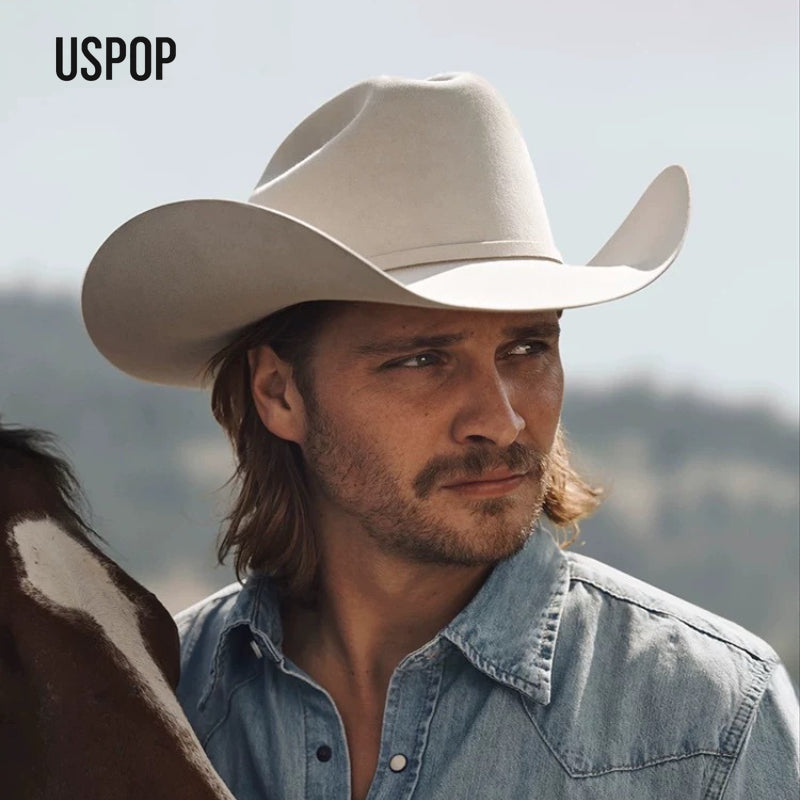 USPOP 100% Wool Western Cowboy Hat with Metal Buckle